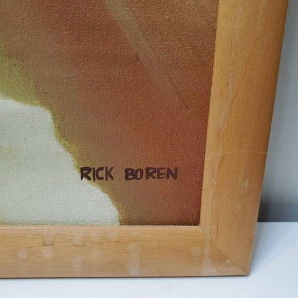 Rick Boren Oil Painting on Canvas, Framed 25x21, American Indian Scene, Animals - Picture 2 of 8